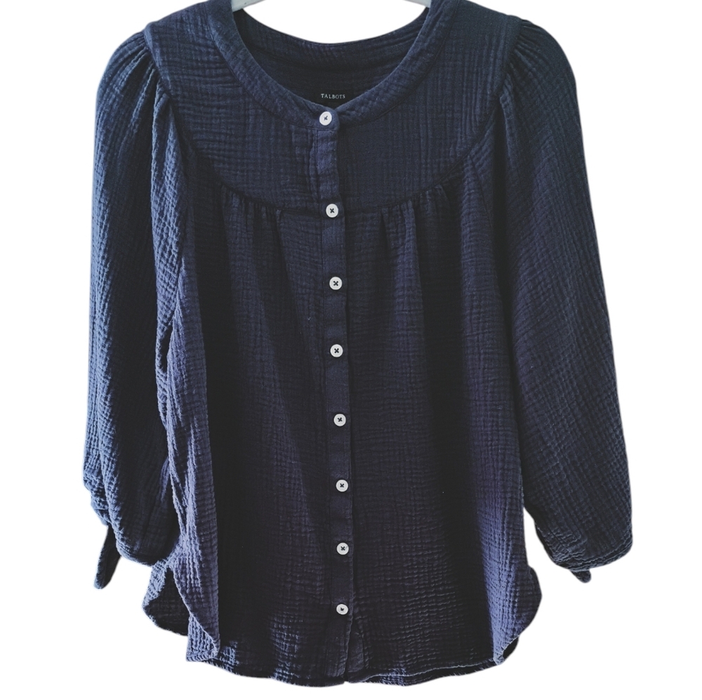 Talbots Navy Button-Up Blouse